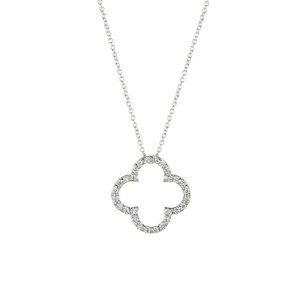 0.25 Carat Natural Diamond Clover Pendant Necklace 14K White Gold 18'' chain